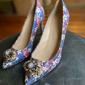 J Crew Everly Printed Jeweled-Toe Pumps